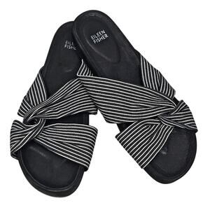 Eileen Fisher Pal Black Stripe Canvas Slides Size 10